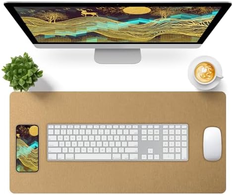 Bloss Leather Desk Mat, Gold Mouse Pad, Non-Slip/Waterproof Desk Pad, Desk Matt for Desktop, Desk Pad Mat for Office Work/Home - Copper Gold(27.6 x 13.8 Inches)