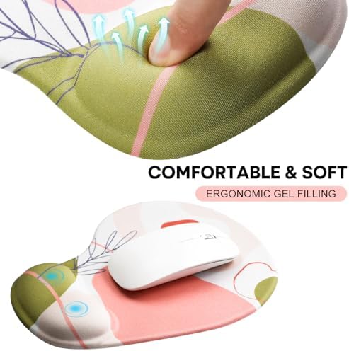 JIKIOU Ergonomic Mouse Pad with Gel Wrist Rest 2 Pack, Portable Small Rose