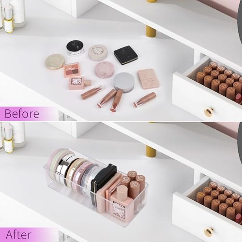 Stackable Clear Drawer Organizers Small Makeup Vanity Storage Bins Trays and Office Desk Drawer Dividers Single Compartment 2 Pack