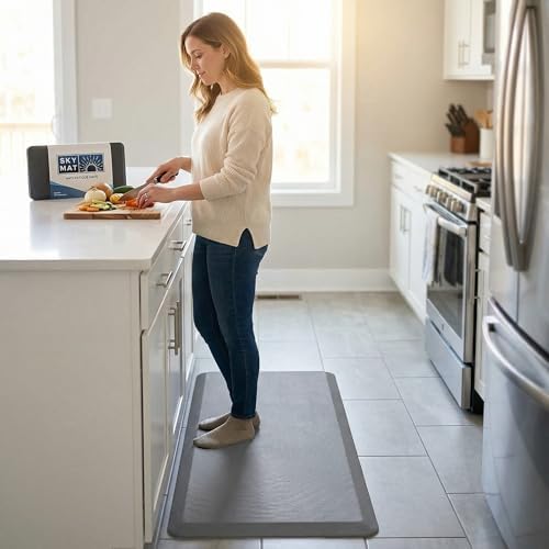 Anti Fatigue Floor Mat - 3/4 Inch Thick Kitchen Rug for Floor, Standing Desk Mat - Comfort at Home, Office, Garage - Non Slip Bottom, Durable and Stain Resistant (Grey, 20" x 39")