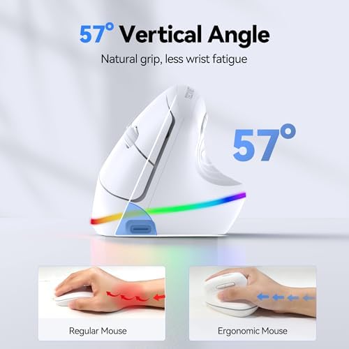 TECKNET RGB Bluetooth Ergonomic Mouse Rechargeable Wireless Multi-Device