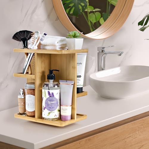 Sorbus Bamboo Makeup Organizer, Rotating Cosmetic Storage for Vanity (Tan)