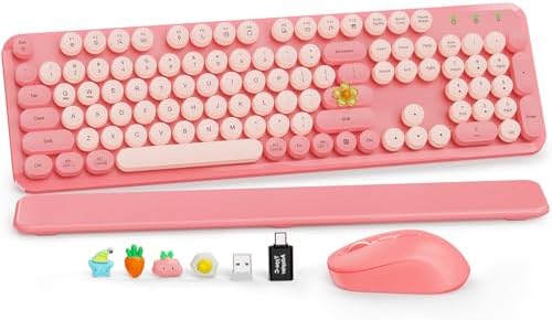 Wireless Keyboard and Mouse, Round Keycaps, Magnetic Wrist Rest, Baby Pink