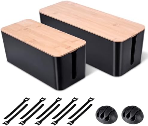 Naeety 2Pack Cable Management Box,Wooden Style Cord Organizer Cord Hide Box