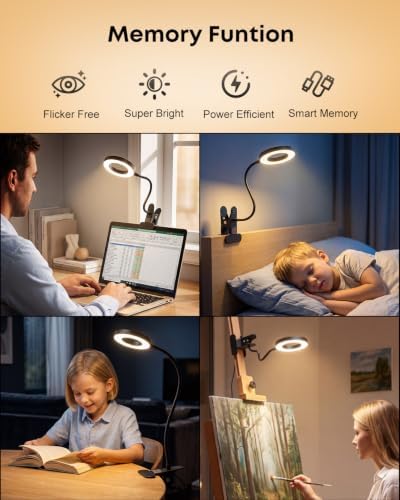 Clip‑On Book Light 5W Desk Lamp, USB Powered Reading Light for Bed