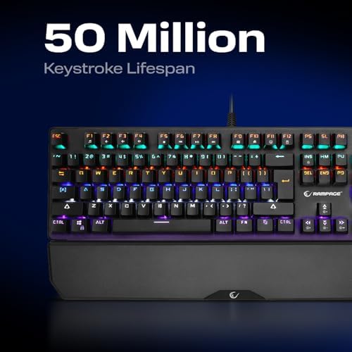 KB-R86 Umbra Mechanical Gaming Keyboard – High-Performance Switches, 26-Key Anti-Ghosting, 12 Multia Keys, Wrist Rest, Durable ABS – Compatible with PC, Laptop, Mac (Blue Switch)