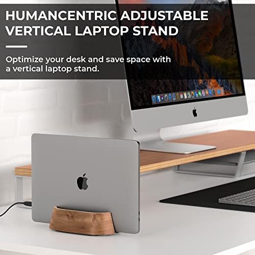 HumanCentric Vertical Laptop Stand in Black Walnut Wood, Adjustable