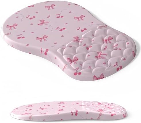 Ergonomic Mouse Pad Wrist Support with Massage Design,Cute Bows Wrist Rest Pain Relief Mousepad with Memory Foam,Mousepad for Wireless Mouse