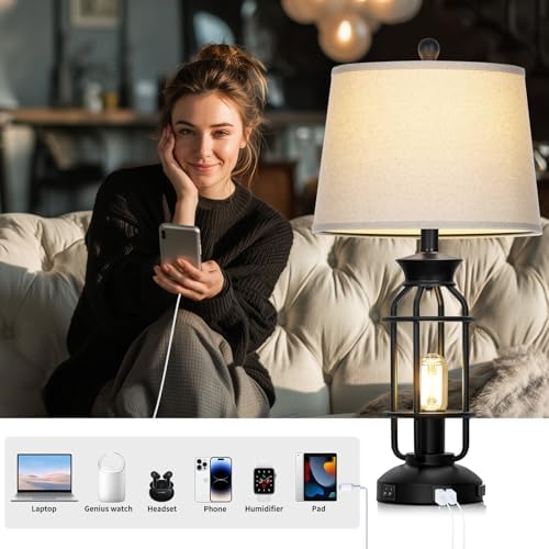 Lolikit 28" Farmhouse Table Lamps for Living Room Set of 2, Bedside Lamps