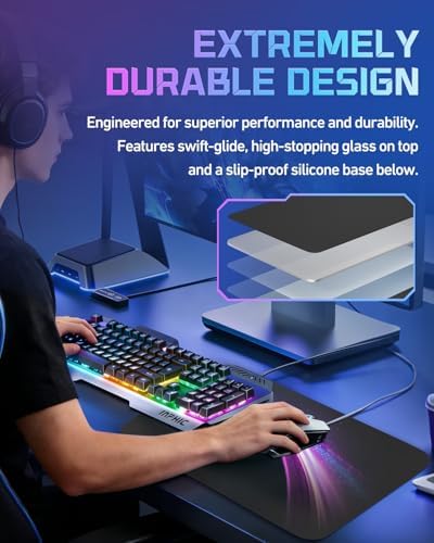 Large Glass Gaming Mouse Pad, 19.3 x 16.5 Inch FPS Tempered Glass