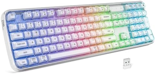 GEEZER Computer Backlit Keyboard White Crystal - Full-Size Bluetooth Wireless Rechargeable Transparent Keycap Portable Keyboards Compatible with Windows, Laptop, PC, Desktop