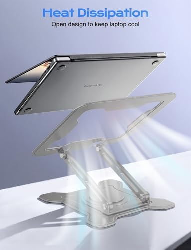 JCZT 360° Rotating Laptop Stand for Desk, Metal Foldable Laptop Riser, Gray