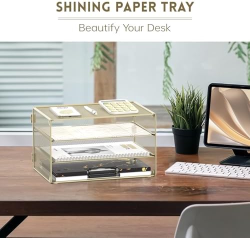 DALTACK 3 Tier Letter Tray Paper Organizer with Sliding Mesh Trays Yellow