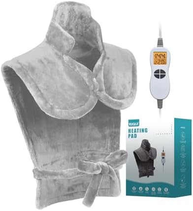 26" x 35" Flannel Neck&Shoulder&Back Heating Pad with 12 Temperature Settings&Countdown Timer, Pain Relief for Back/Neck/Shoulders/Menstrual Pain(Light Grey)