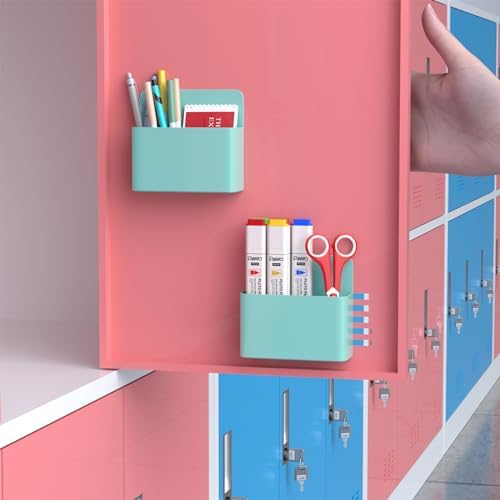 Mabrasse 2p Magnetic Dry Erase Marker Holder,Pen and Eraser Holder for Whiteboard, Magnet Pencil Cup Utility Storage Organizer for Office, Refrigerator, Locker and Metal Cabinets（Green）