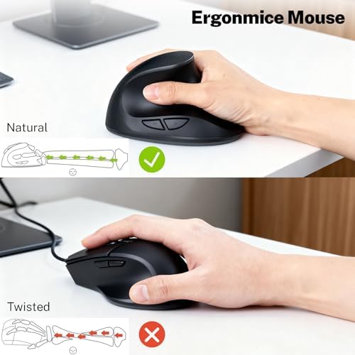 Ergonomic Mouse,Rechargeable Small Vertical Mouse with 6 Buttons Adjustable 800/1200/1600 DPI Purple Wireless Mouse for Laptop, Desktop, PC, MacBook (Black)
