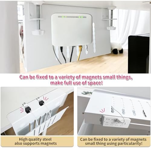 Desk Side Storage, Under Desk Storage, No Drill Steel Hanging Desk Organizer, Laptop Holder, Table Hanging Storages Holder for Office & Home (White)
