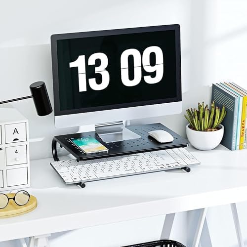 HUANUO Monitor Riser for Desk, Laptop Stand with Vented Steel Shelf, Black