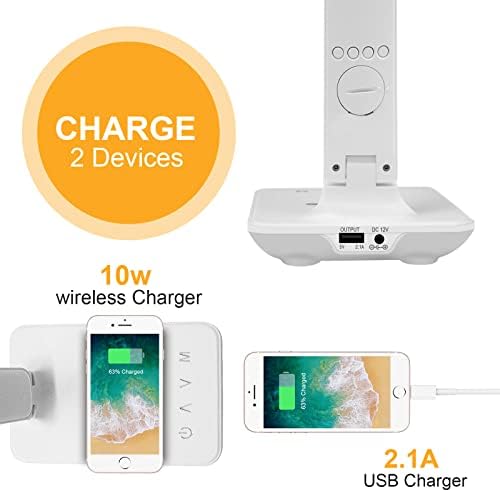 LAOPAO Desk Lamp with Wireless Charger: USB Charging Port, Table Lamp with Clock, Desk Lamps for Home Office College Dorm Room Essentials