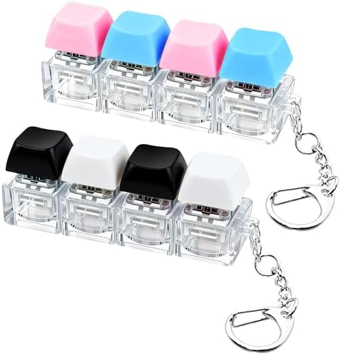 2 PCS Keyboard Fidget Toy, Keyboard Fidget Keychain 4-in-1 Keyboard Decompression Button Finger Clicker Toys, Button Stress Relief Fidget Gifts to Relief Stress (Black White Blue Pink)