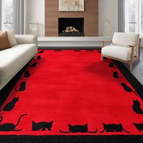 6'x9' Red Cat Crimson Artistic Ultra-Soft Area Rug