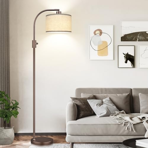 Nintiue Upgraded Modern Arc Dimmable Tall Standing Floor Lamp with Linen Shade, 1200 Lumens LED Bulb Included, for Living & Reading Room, Bedroom, Office & Nursery, Brown