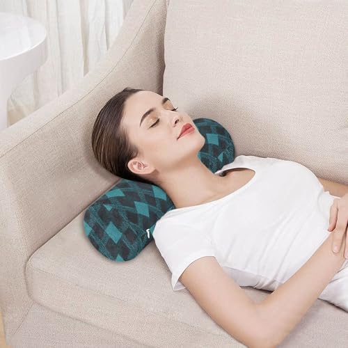 Round Cervical Roll Bolster Pillow Sleep Neck Roll Pillow Round Pillow Throw Memory Foam Cylinder Lumbar Support for Bed Argyle Plaid Darkturquoise