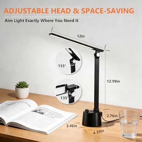 Desk Lamp for Home Office, Small LED Desk Lamp with USB C Charging Port