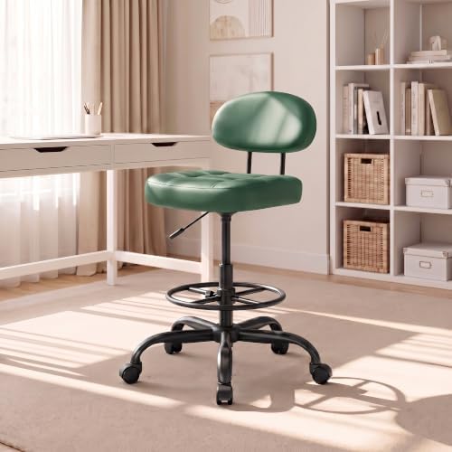 Armless Drafting Chair with Back, Tall Office Chair for Standing Desk, PU Faux Leather,Footrest Ring,Adjustable Height,360°Wheels for Bar Home Office