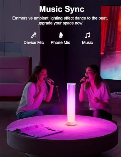 Rechargeable Table Lamp, RGB IC LED Light Bar, 1500 Lumens, APP & Remote Control Bedside Table Lamp with Music Sync, Color Changing Ambient Lighting for Bedside Table Desk Monitor Gaming White