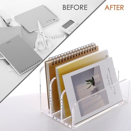 SANRUI Clear Acrylic Mail Organizer for Desk, Mail Holder 3-Slot