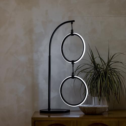 Brightech 2 Ring Lamp - 24" RGB Color Changing LED Table Lamp with 2 Hanging Rings, Modern Arc Bedside Desk Lamp for Bedroom and Living Room, USB-C Charging Port, Black