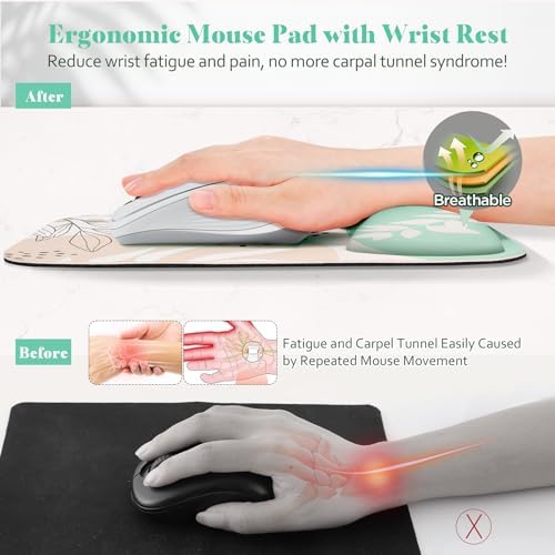 Gimars Large Smooth Superfine Fibre Memory Foam Ergonomic Mouse Pad Wrist Rest Support Mousepad with Nonslip Base for Laptop, Computer, Gaming & Office,Free Coaster Include-Morandi Beige