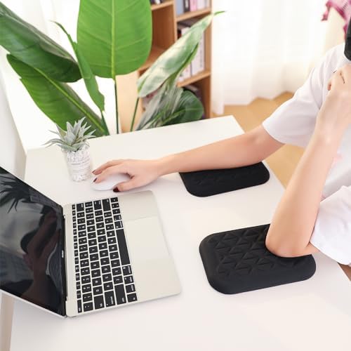 LargeLeaf Ergonomic Wrist & Elbow Rest Pad for Desk with Memory Foam & Non-Slip Base, Relieve Elbow Pain Armrest Wrist Support (7.8 * 5.1 inch, Black, 2)