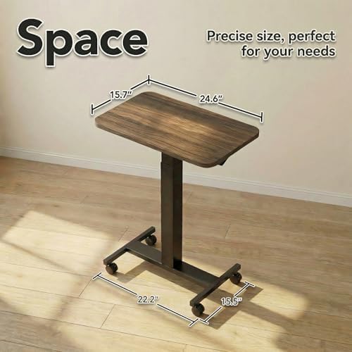 HUANUO Small Rolling Laptop Standing Desk, Height Adjustable Mobile T-Base Desk with Lockable Casters, Portable Sit-Stand Workstation for Bedside & Sofa, Walnut (Pack of 2)