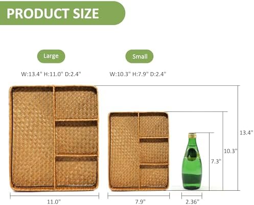 Nonam 4-Section Seagrass Tea Bag Organizer,Wicker Divided Basket,Natural