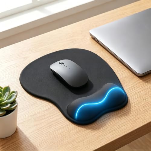 Mouse Pad with Wrist Rest Ergonomic Mouse Pad with Comfortable M-Shape Pain Relief Wrist Support Non-Slip PU Base Mousepad for Laptop, Office & Home (Black)