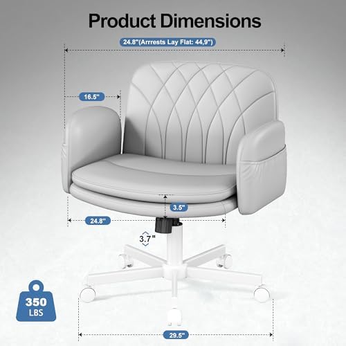 Misolant Criss Cross Chair with Armrests & Wheels for Cross-Legged Sitting, Comfortable PU Leather Vanity Chair, Office Desk Chairs with Adjustable Rocking Function, for Home, Bedroom Gray