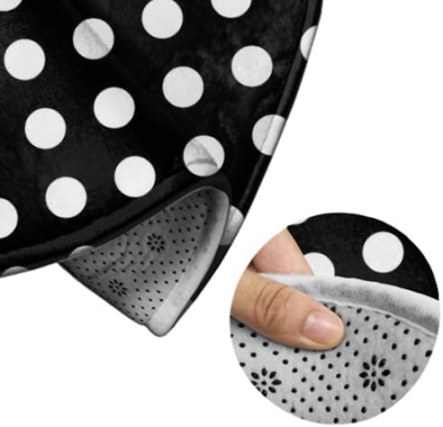 Large Home Decor Mat, Soft Round Yoga Carpet, Non-Slip Machine Washable Home Office Circle Rug Compatible with White Black Polka Dots