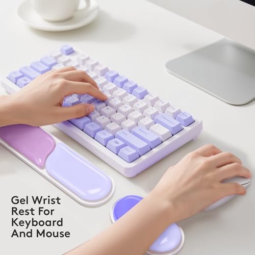 Gel Keyboard Wrist Rest Pad Set, Ergonomic Keyboard Mouse Wrist Support for Typing Pain Relief, Upgrade Wrist Rest Support Pad, Purple Color Block
