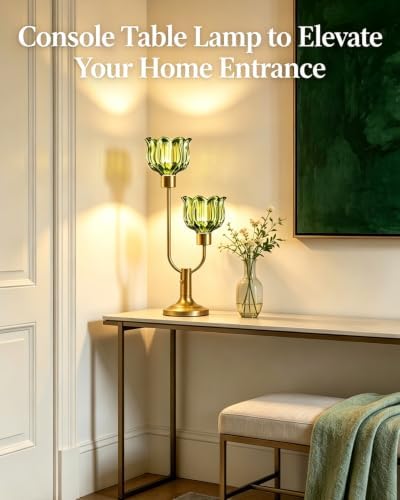 Lightdot Mid Century Modern Table Lamps Set of 2 Dimmable Green Glass Lamp
