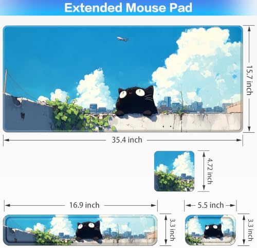 Desk Mat, Large Gaming Mouse Pad with Wrist Rest, 4in1 XXL Mousepad+Keyboard Wrist Rest+Mouse Pad Wrist Support+Cup Coaster Set Ergonomic Computer Desk Arm Wrist for Decor Home Office Women