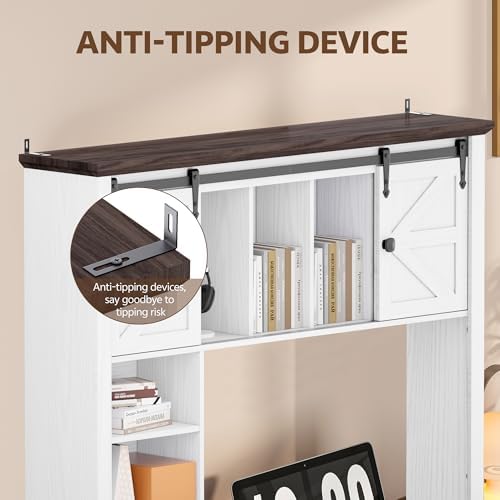 Large Desktop Bookshelf, 47.2" Desk Shelf with Sliding Barn Door