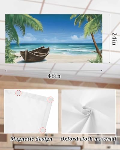 Summer 4 Pcs Fluorescent Light Covers, Ocean Beach Palm Tree Nautical Vessel Magnetic Filters Shade Panel Light Covers for Ceiling Lights Classroom Office Home Ceiling Decoration, 4 x 2 Ft