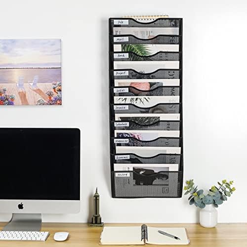 PAG-Mass Hanging Wall File Holder Organizer Mail Sorter Literature Rack for Office, 10 Pockets, Black