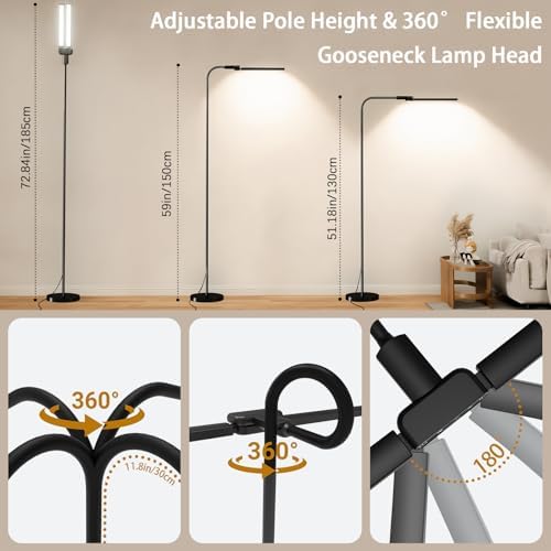 SIBRILLE LED Floor Lamp, 24W Dual Head Dimmable Standing Lamp with Remote & Touch Control, Adjustable Gooseneck, 3000K-6500K Modern Reading Lamp for Living Room, Bedroom, Office & Crafts