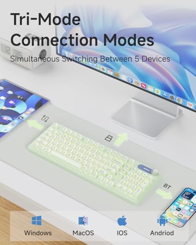 EWEADN V102 Wireless Keyboards, 98 Key Gaming Keyboard with Screen & Media Knob, Custom RGB Backlit, Tri-Mode BT5.0/2.4GHz/Wired Membrane Bluetooth Keyboard, Quiet Typing for Windows/MAC-Green
