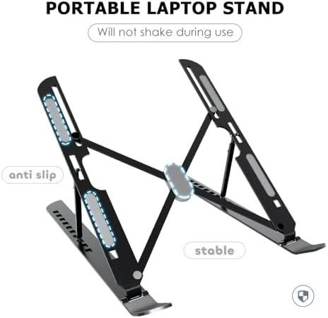Laptop Stand for Desk Adjustable Laptop Riser Ventilated Heat Dissipation Foldable Portable Holder Compatible with MacBook Air Pro HP Dell Lenovo iPad Tablet Accessory (8-16") (Black)