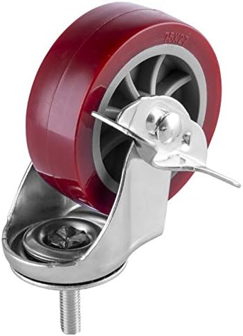 2 Inch Swivel Caster Wheels Set of 4, Locking Casters Heavy Duty Total Capacity 200lbs, Metric M8-1.25×25mm Threaded Stem PU Castors with Brake