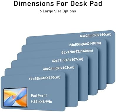 Aothia Faux Leather Desk Mat - Large Mouse Pad, Non-Slip PU Leather Blotter, Waterproof Writing Surface for Office and Home (Denim Blue, 63" x 24")
